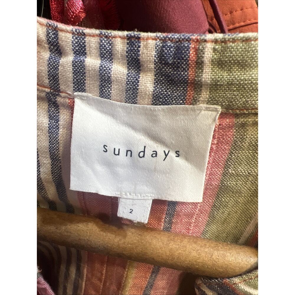 Sundays Striped Linen Sheath Dress Multicolor Size 2/Medium V-Neck Boho Beachy - Picture 16 of 16